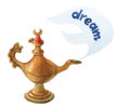 Hand watercolor illustration of magical Aladdin's genie lamp. Royalty Free Stock Photo