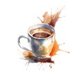 Hand watercolor Painted Cup of Coffee with abstract blobs