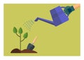 Hand watering plant. Simple flat illustration Royalty Free Stock Photo
