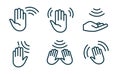 Hand wave sensor motion gesture line icon. Palm wave sensor touch control button automatic signal Royalty Free Stock Photo