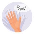 Hand waving goodbye vector illustration in round circle isolated