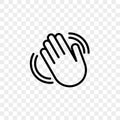 Hand waving vector icon of hello welcome gesture line isolated on transparent background