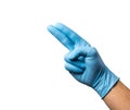 Hand wearing rubber glove. Make hand like number