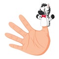 Hand wearing a zebra finger puppet on thumb Royalty Free Stock Photo