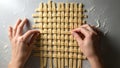 Hand Weaving Lattice Pattern from Dough for Pie Crust Royalty Free Stock Photo