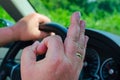 Hand on the wheel, sign OK Royalty Free Stock Photo