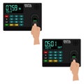 Hand which is registering working time with thumb on transparent background