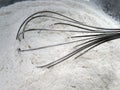 Hand Whisk in flour mixing bowl