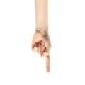 Hand on a white background. Finger pointing down Royalty Free Stock Photo