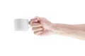 Hand with a white coffee cup isolated in white background Royalty Free Stock Photo