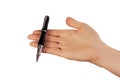 Hand whith black pen Royalty Free Stock Photo