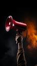 Hand wields megaphone, projecting fervent message in the heart of protest action