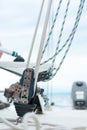 Hand winch on a sailboat while sailing. Royalty Free Stock Photo