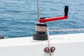 Hand winch on a sailboat while sailing. Royalty Free Stock Photo