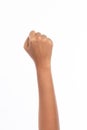 Hand of a woman do handful, fist, isolated on white background, black lives matter concept