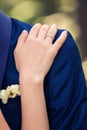 Hand of the woman embraces a male shoulder Royalty Free Stock Photo