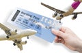 Hand of a woman holding a airplane ticket to Italy Royalty Free Stock Photo