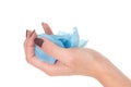 The hand of a woman holding blue rose petals Royalty Free Stock Photo