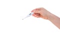 Hand of woman is holding digital thermometer Royalty Free Stock Photo