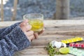 Herbal healthy drinks hot honey lemon and lozenge for health care sore throat Royalty Free Stock Photo