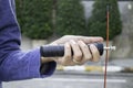 Hand of woman holding a speed jump rope