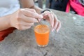 Hand of woman making tea Royalty Free Stock Photo