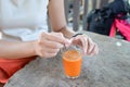 Hand of woman making tea Royalty Free Stock Photo
