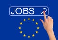 Hand of woman looking for jobs in Europe with internet