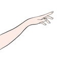 Hand woman showing with finger vector silhouette. Female logo. Line drawing Female fist.