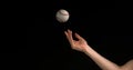 Hand of Woman Throwing a Ball of Baseball against Black Background Royalty Free Stock Photo
