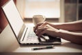 Hand of Woman Typing on Laptop . selective focus Royalty Free Stock Photo