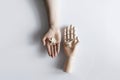 Hand and wooden hand