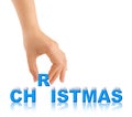 Hand and word christmas with snow Royalty Free Stock Photo