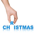 Hand and word christmas with snow Royalty Free Stock Photo