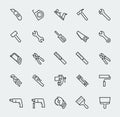 Hand work tools and instruments line icons