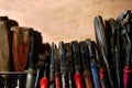 Hand working tools in the workshop on the wall.