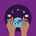 Hand with world around social media connected Royalty Free Stock Photo