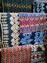 Hand woven cloth typical of west Manggarai tribe called Songke cloth using natural dyes was displayed at shop in airport for sale Royalty Free Stock Photo