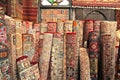 Hand woven morrocan carpets displayed in a marketplace Royalty Free Stock Photo