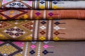 Patterns on hand-woven silk, Thai folk fabrics Royalty Free Stock Photo