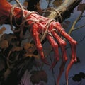 Eerily Realistic Red Hand Hanging From Trees - Detailed Comic Book Art
