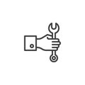 Hand with wrench line icon