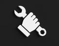 Hand with wrench white 3D icon maintenance symbol black background Royalty Free Stock Photo