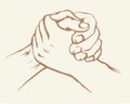 Hand wrestling contest. Vector drawing Royalty Free Stock Photo