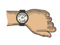 Hand with wristwatch coffee time color sketch