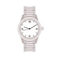 Hand wristwatches with classic analog round dial in retro style. Silver wrist watches design with steel bracelet