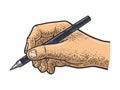 hand writes with a ballpoint pen sketch vector