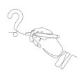 Hand writes question mark. Sketch one line hand draw question mark, quiz and survey symbol, continuous linear graphic