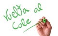 Hand writing in the air vuelta al cole with marker Royalty Free Stock Photo