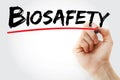 Hand writing Biosafety with marker, concept background